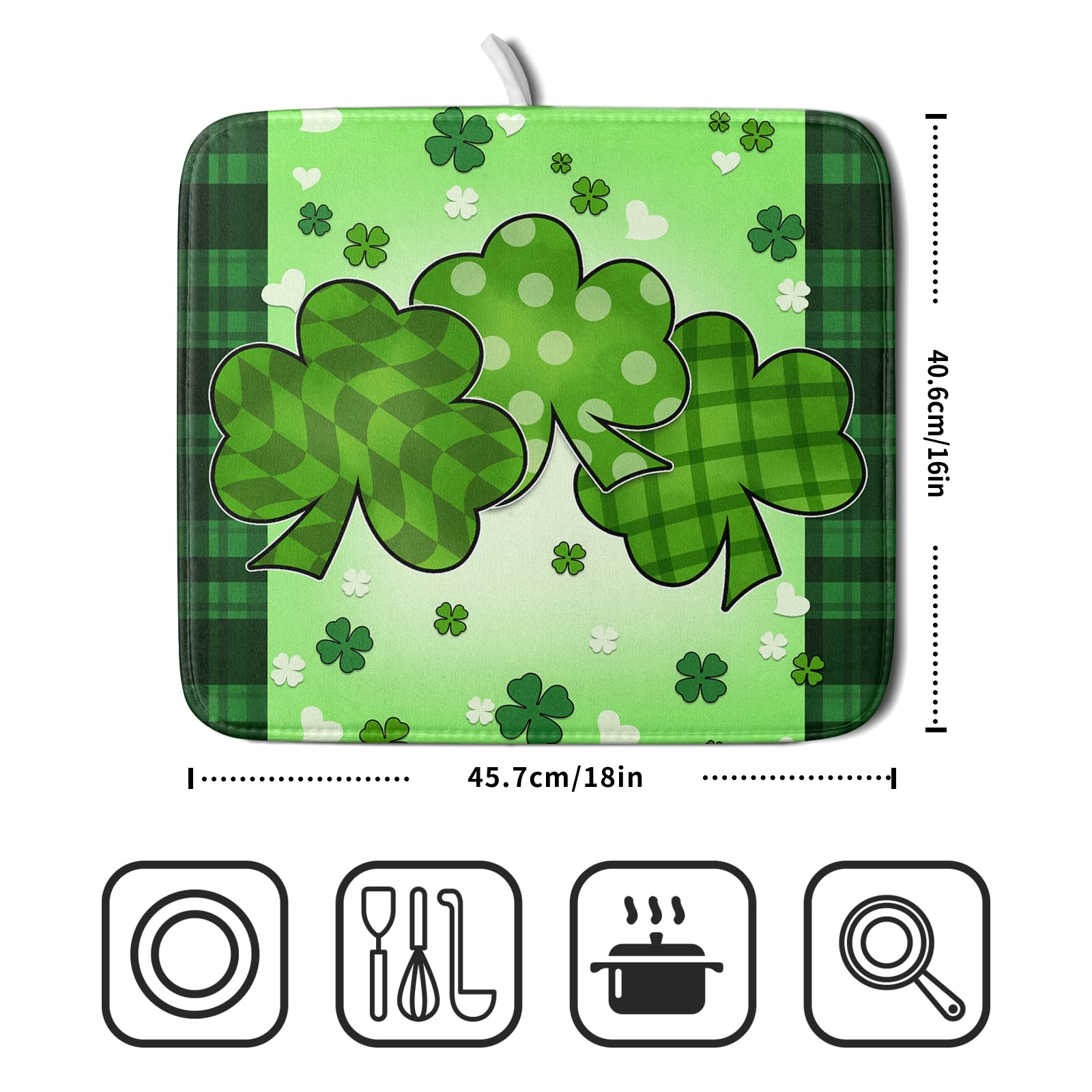 St Patrick's Day Shamrocks Dish Drying Mat 16x18 Inch