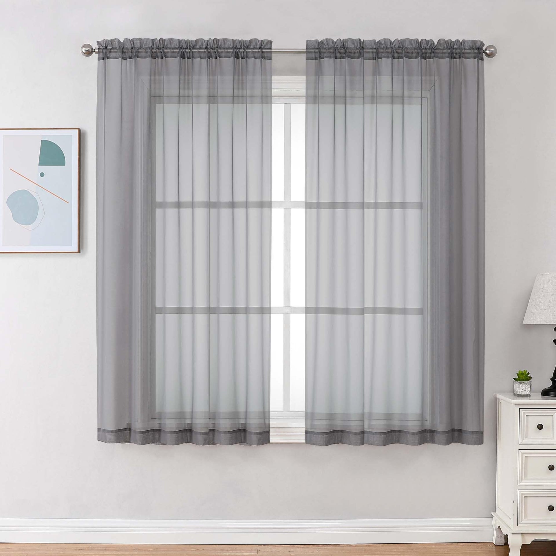 Charcoal Grey Sheer Curtains 63 Inches Long 2 Panels (2 Count)