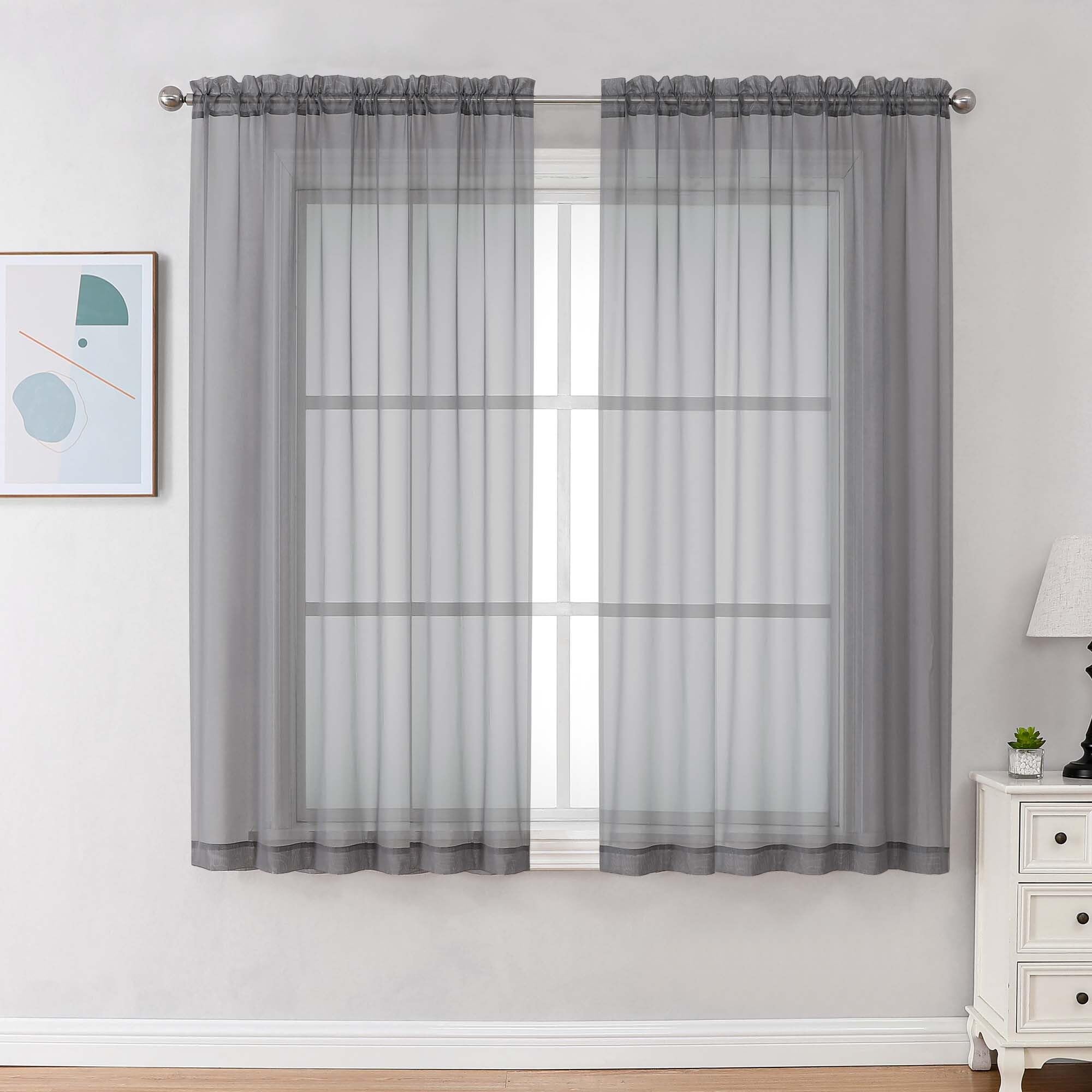 Charcoal Grey Sheer Curtains 63 Inches Long 2 Panels (2 Count)