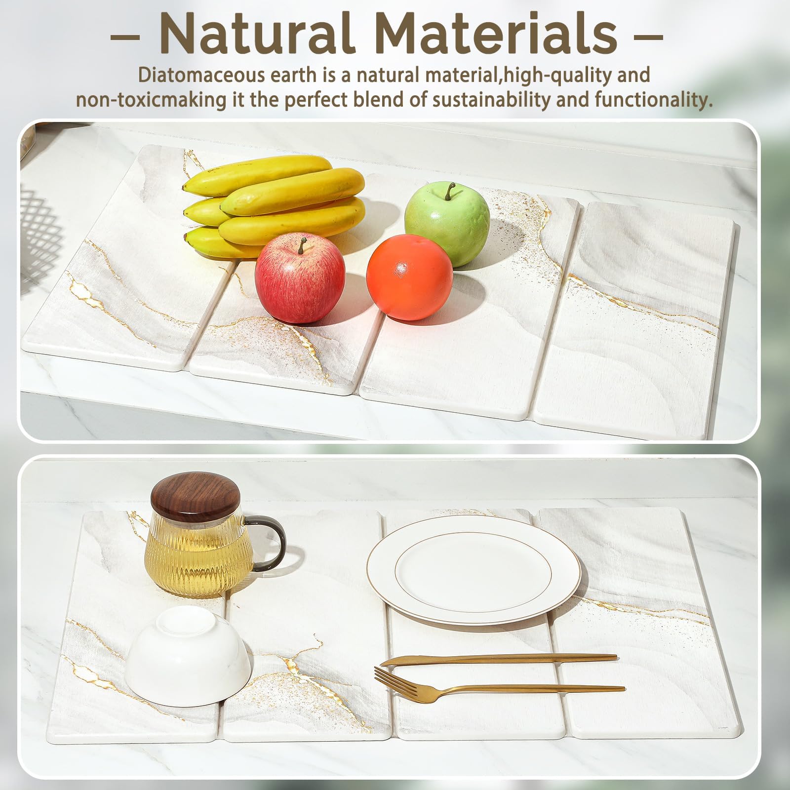 Large Stone Dish Drying Mat for Kitchen Counter (2 Count)