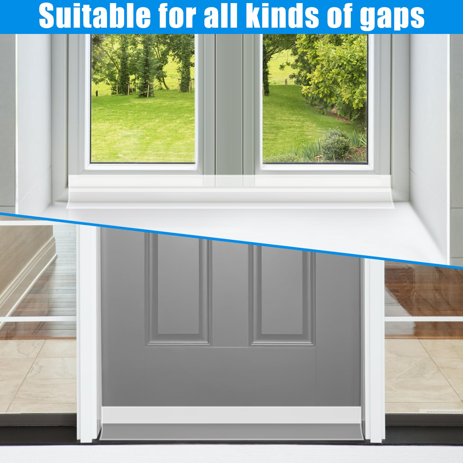 Draft Seal Tape for Doors and Windows 2 in x 20 Ft Silicone Weather Stripping Extra Thick 2mm Door Seal Strip with Strong Adhesive Draft Insulation Stopper Side Seal (20 Foot)