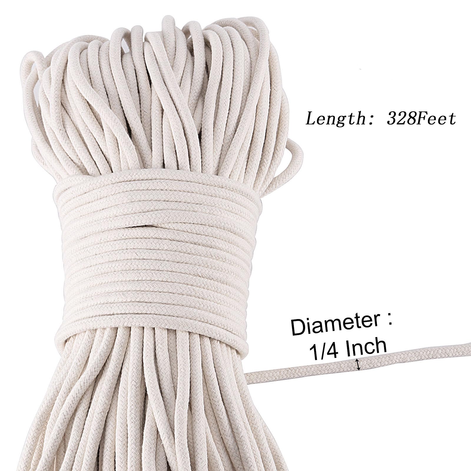 328 Feet 1 4 Inch White Natural Cotton Rope (328 Foot)