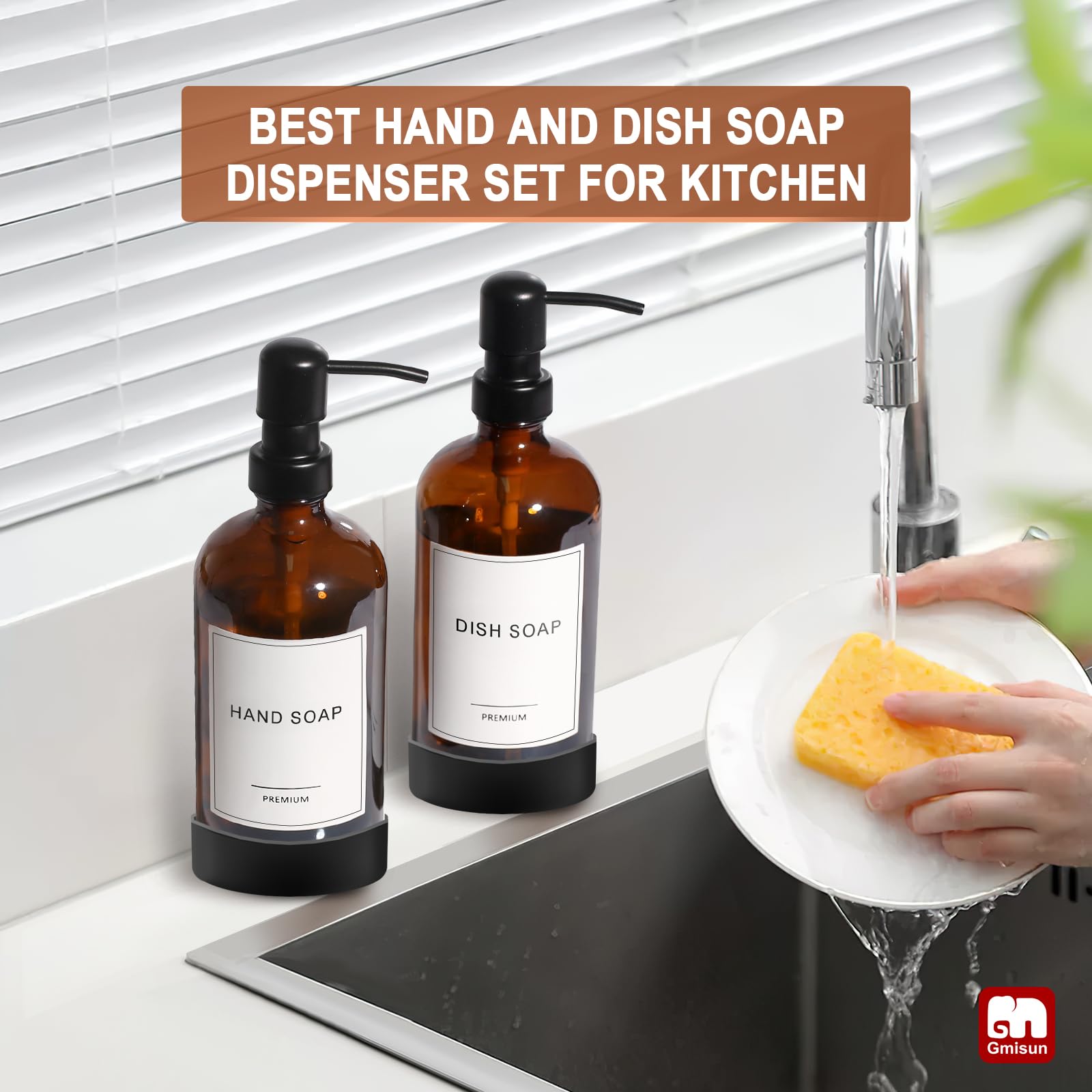 Amber Glass Soap Dispenser with Silicone Sleeve Boot (2 Count)