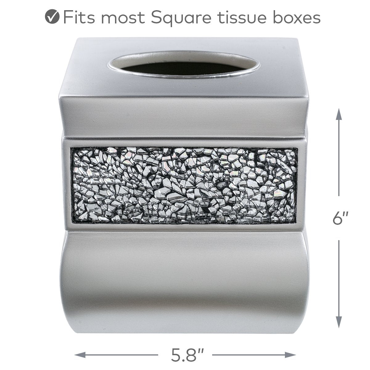 Crackled Glass Silver Square Resin Tissue Box Cover with Bottom Slider