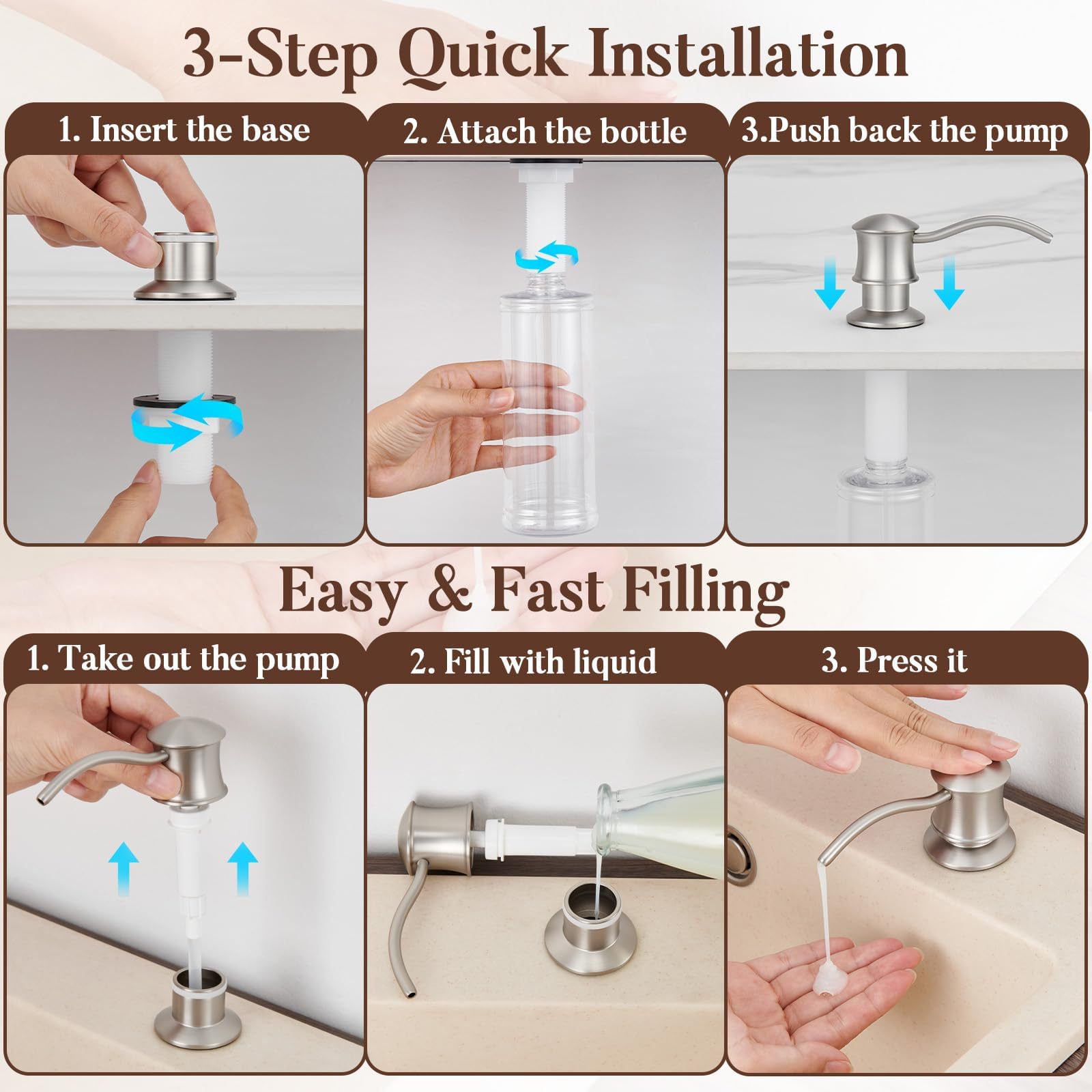 Built in Soap Dispenser for Kitchen Sink Countertop