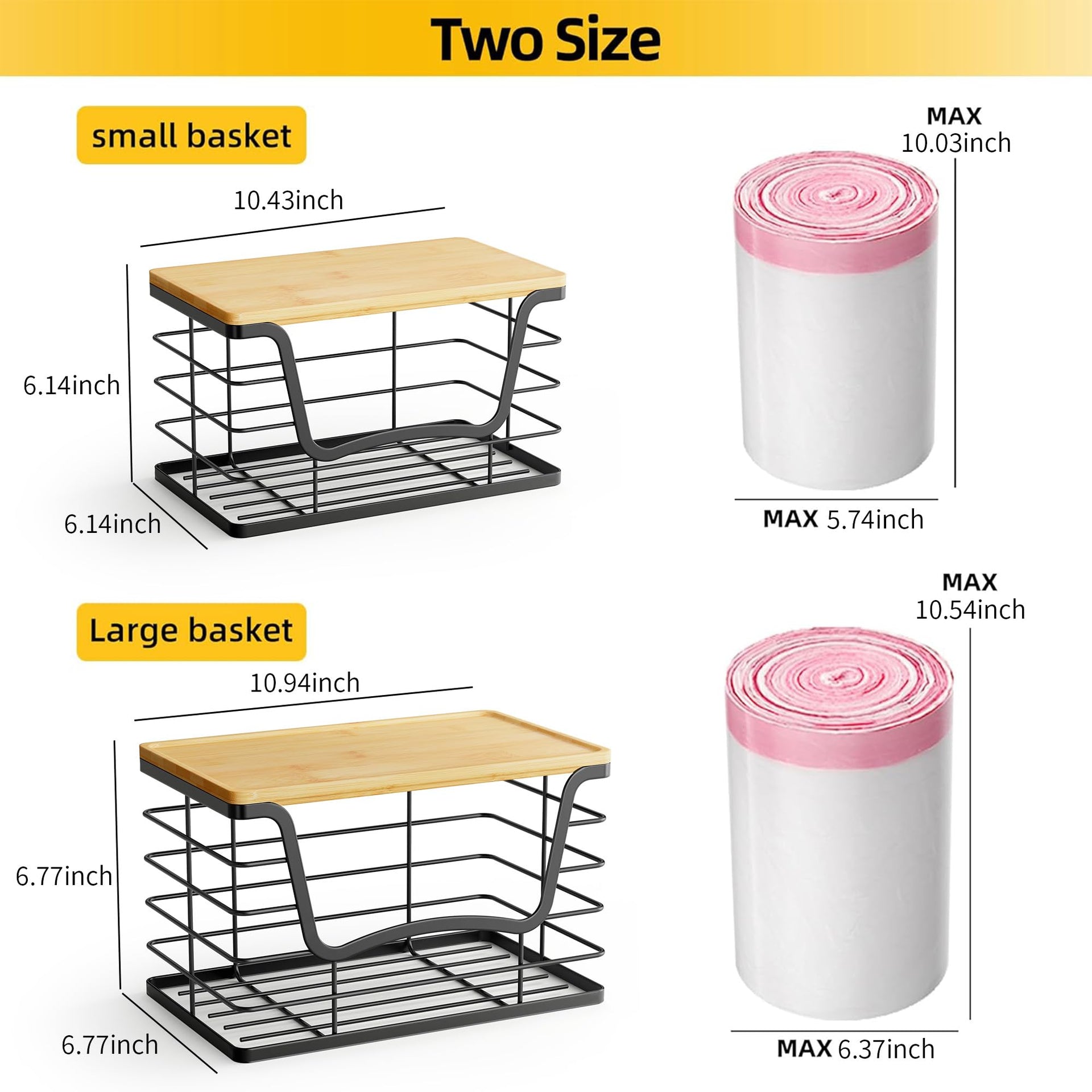 2 Pack Stackable Wire Storage Basket with Bamboo Lid