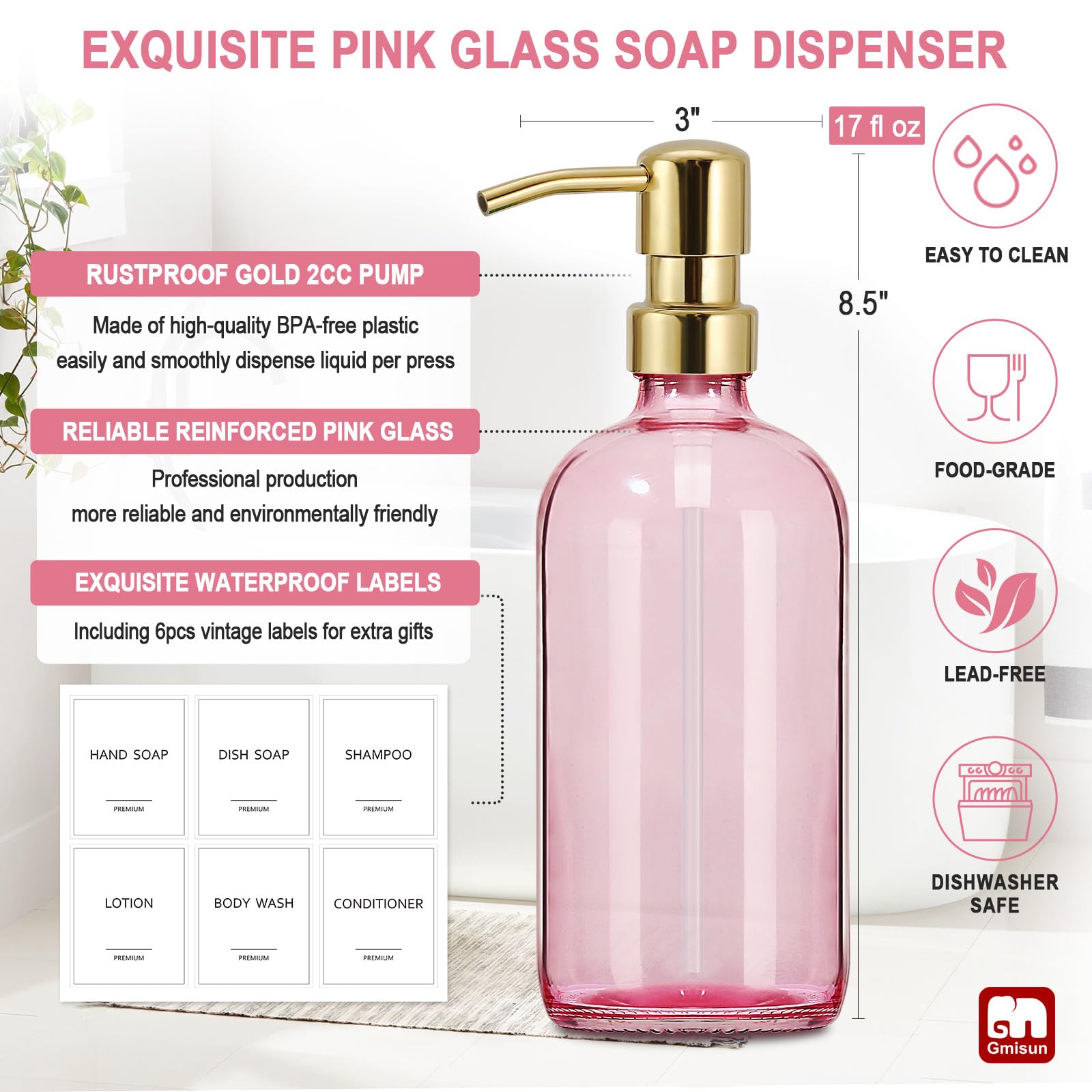 Pink Soap Dispenser Bathroom (2 Count)