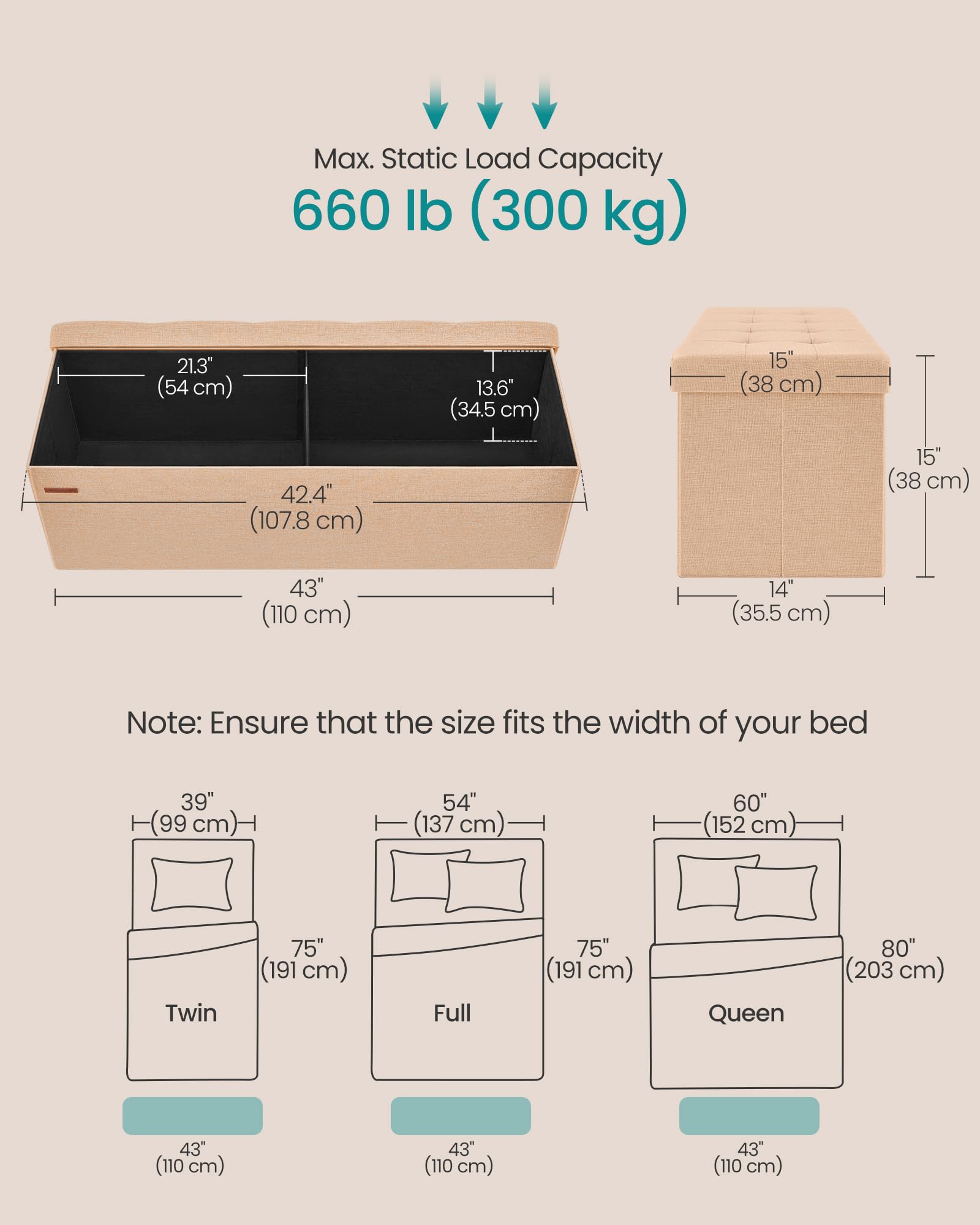 43.3 Inches Folding Storage Ottoman Bench