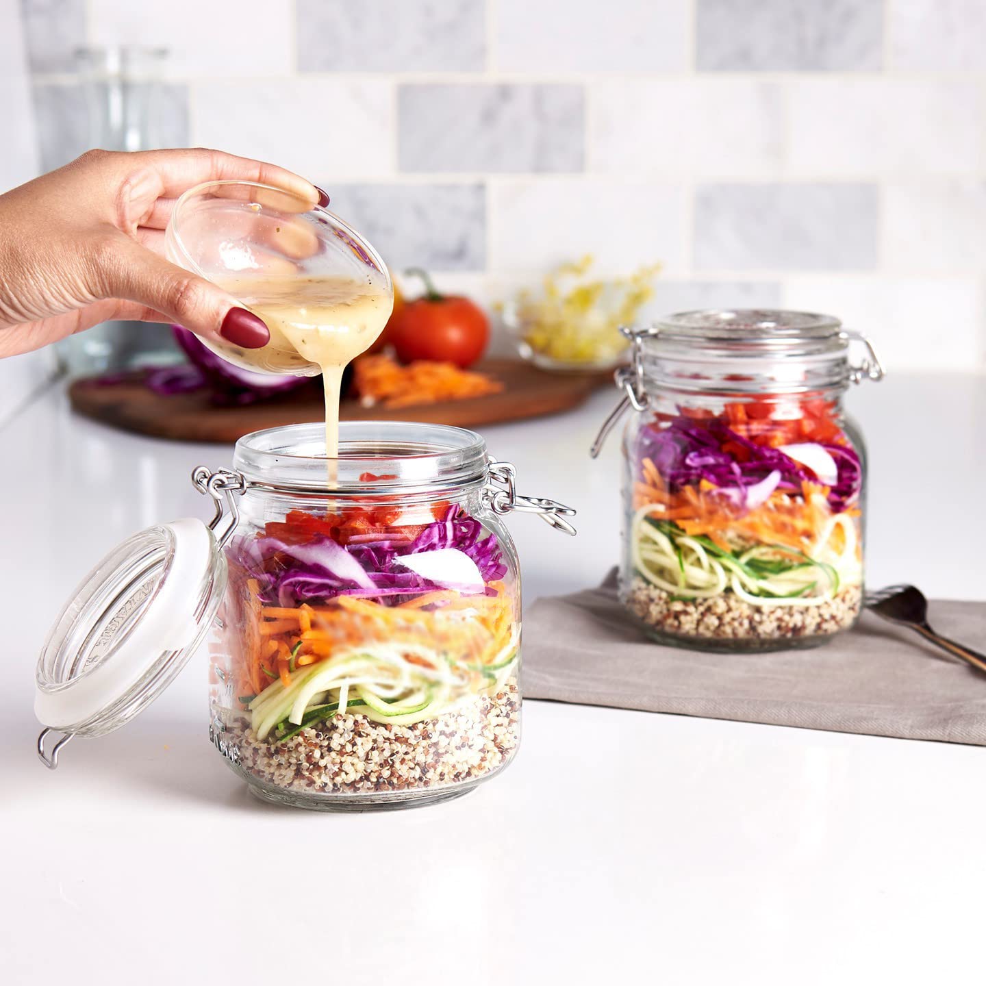 4 Glass Food Storage Jars with Airtight Lids + Chalkboard & Marker (4 Count)
