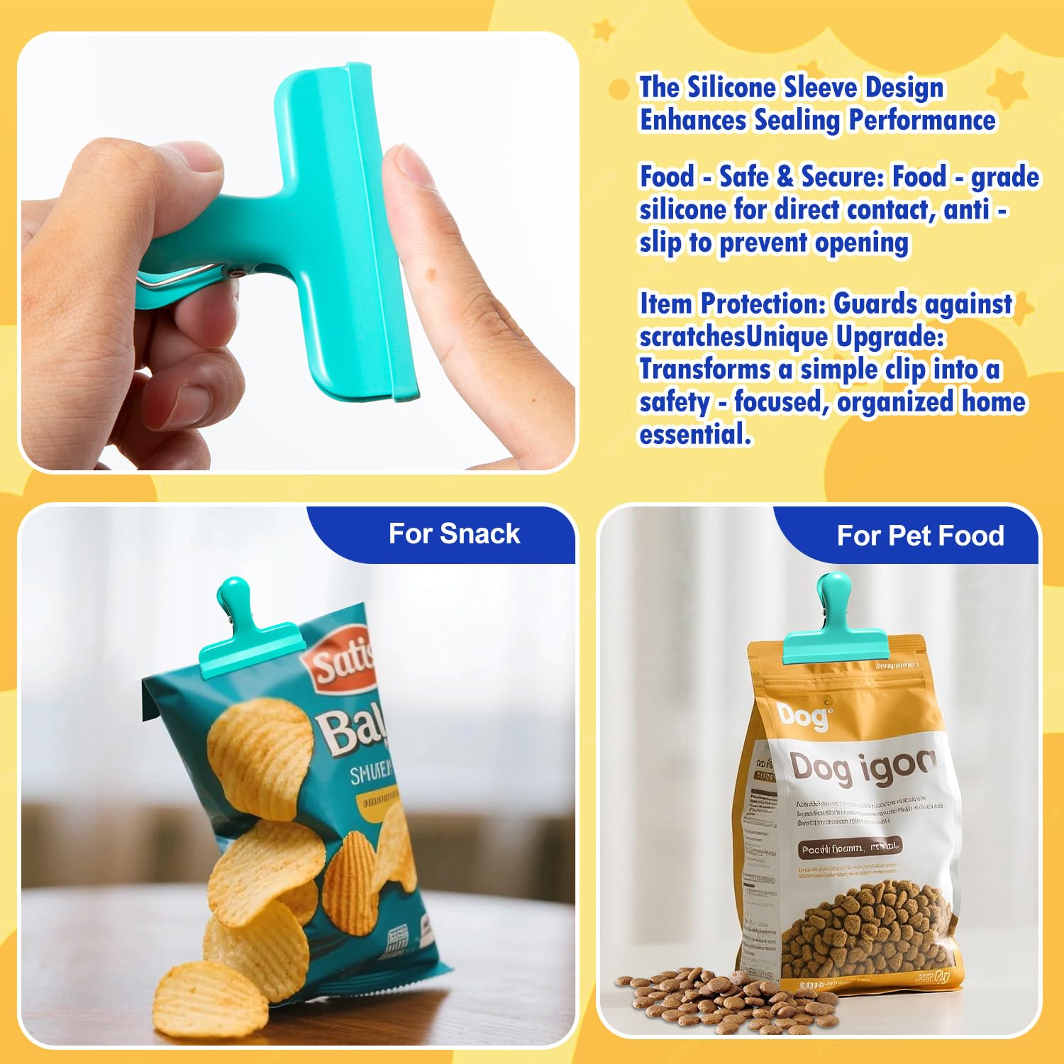 Chip Clips 12 Pack Stainless Steel Chip Bag Clips Covered with Silicone (12 Count)