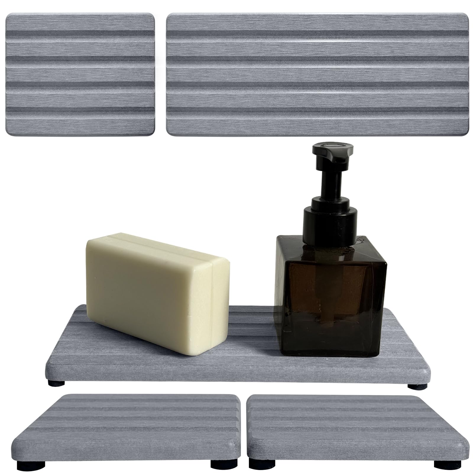 Set of 3 Water Absorbing Stone Tray Diatomite Hand Soap Holder for Bathroom