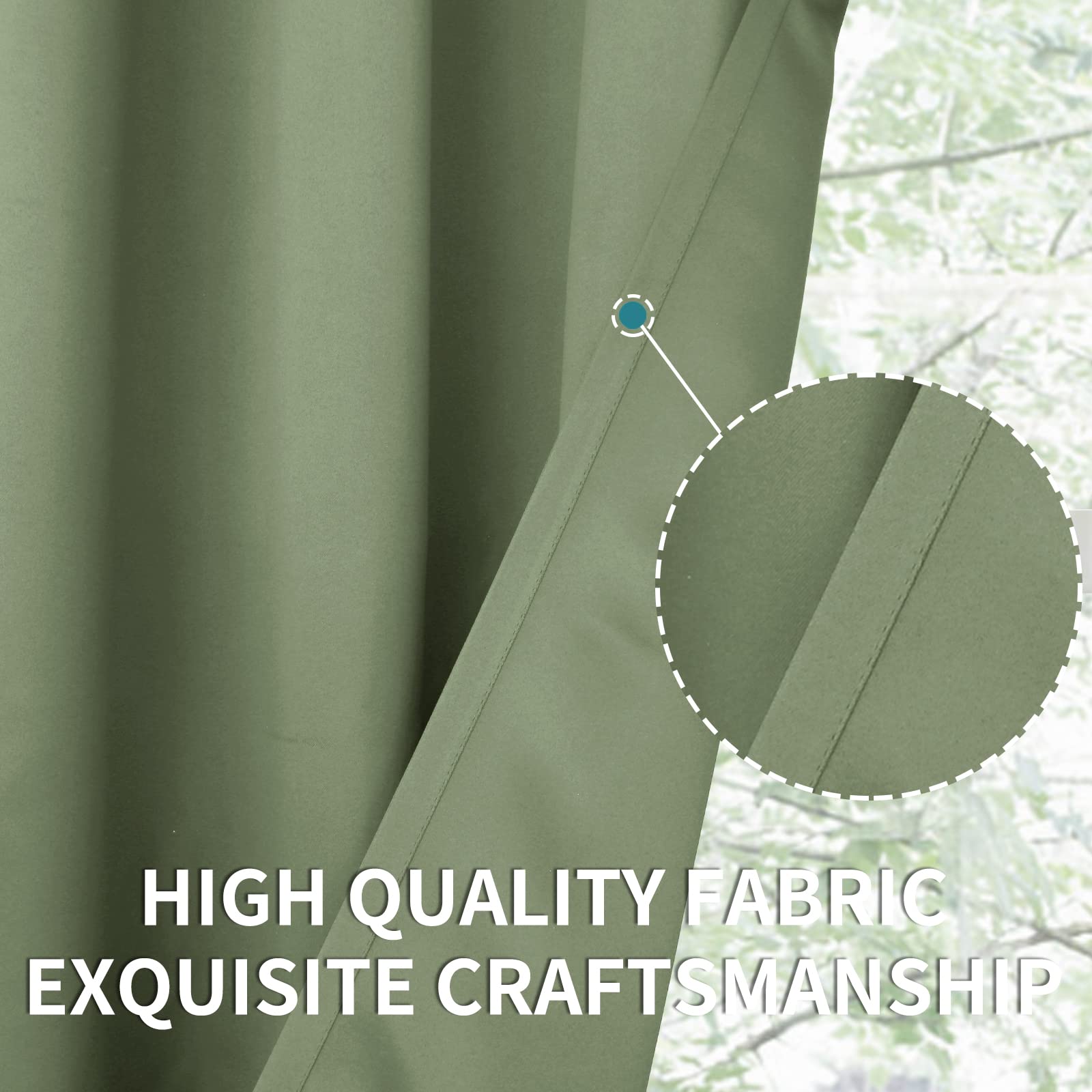 Olive Green Blackout Curtains 48 Inches Length (2 Count)