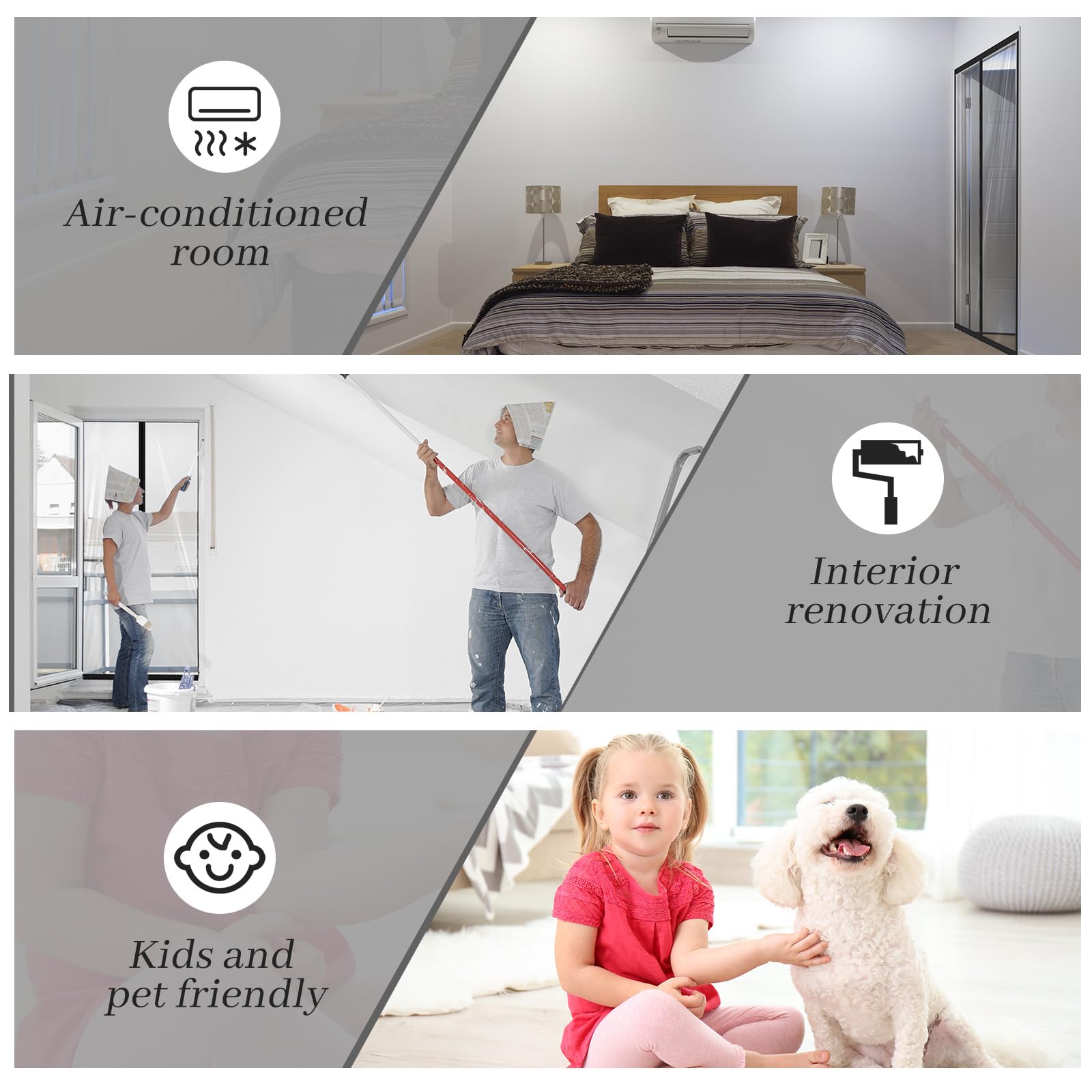 Zipper 38 x 83 Inch Dust Barrier Door Kit Construction Door Barrier 3 x 7 ft Reusable Plastic Curtain Cover Containment Standard Doorway Temporary Wall Screen Sheeting for Bathroom Hallway