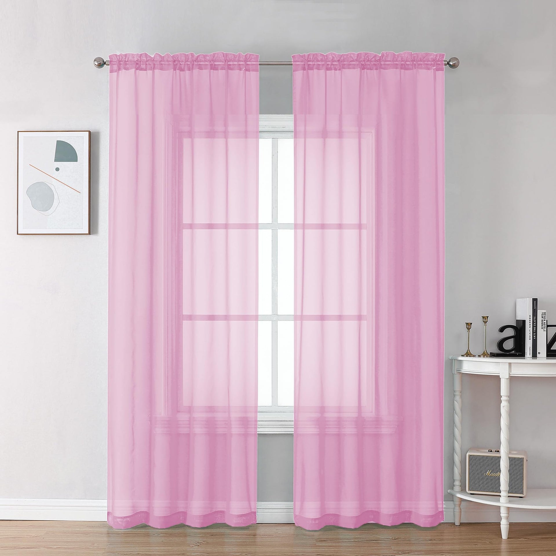 Pink Sheer Curtains 78 Inches Long 2 Panels Set for Living Room (2 Count)