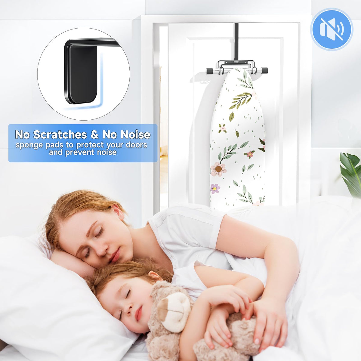 Over The Door & Wall Mount Ironing Board Hanger with Removable Hook