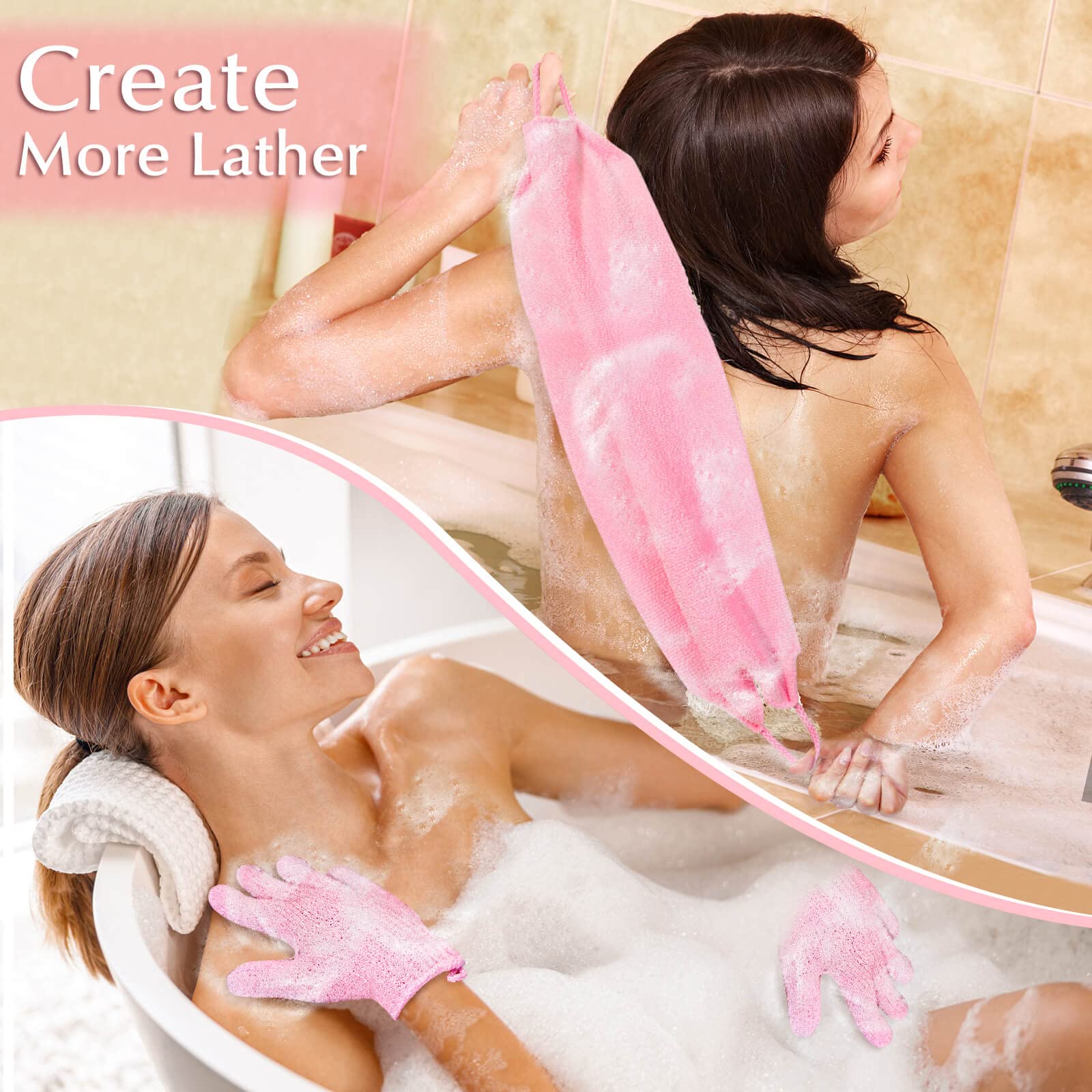 Exfoliating Shower Bath Gloves Back Scrubber Set for Body (3 Count)