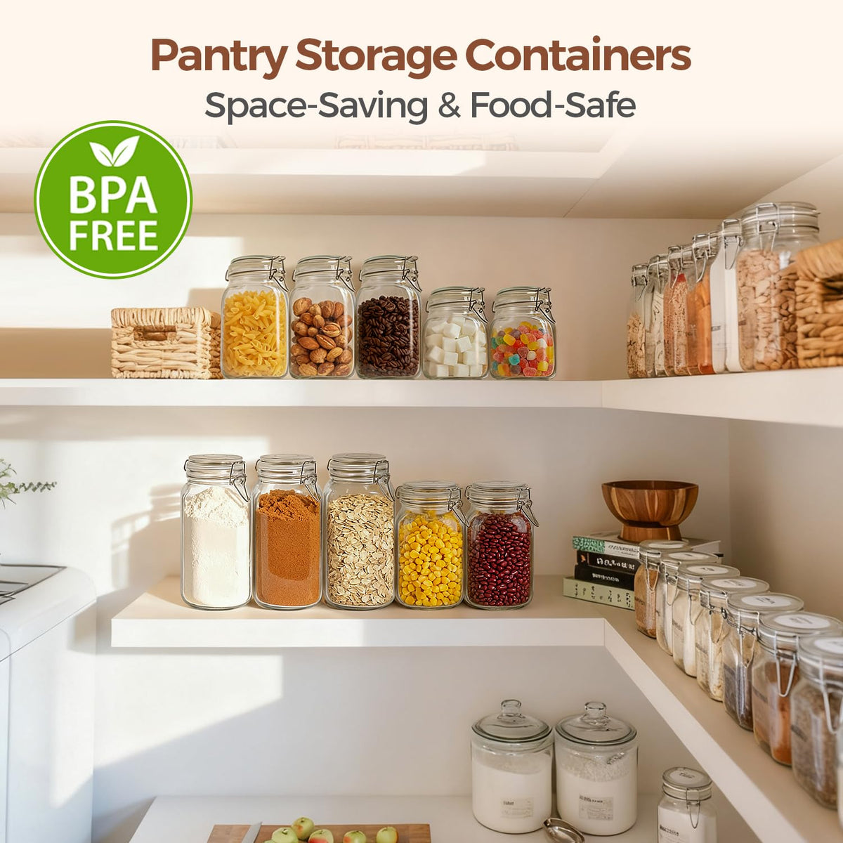 Square Glass Pantry Jars with Airtight Lids 34 oz 3 Pack Coffee (3 Count)