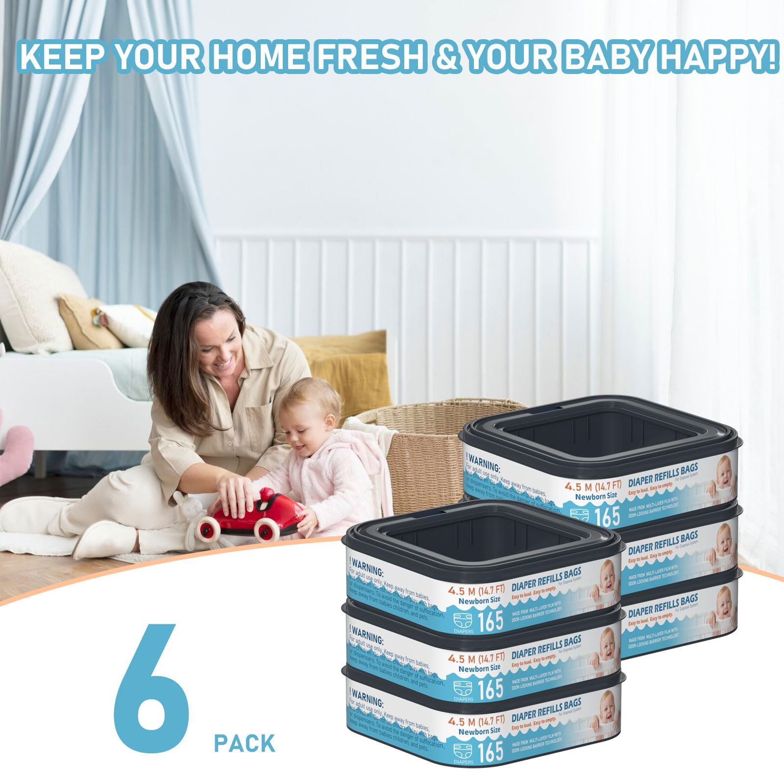 Square Starter Refills Disposal Bags Refill Compatible with Diaper Genie Classic (3.99 Count)