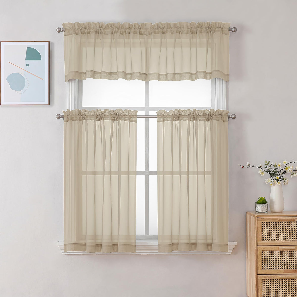 Taupe Sheer Valances for Windows (2 Count)