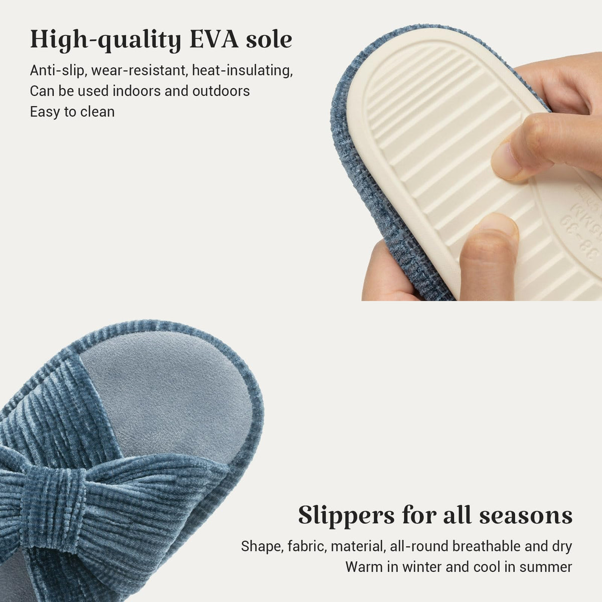 Slippers for Women Memory Foam House Bedroom Bow Crossbands Pearlescent Slipper Shoes Comfy Trendy Gift Slippers Blue Size 7 8 6.5