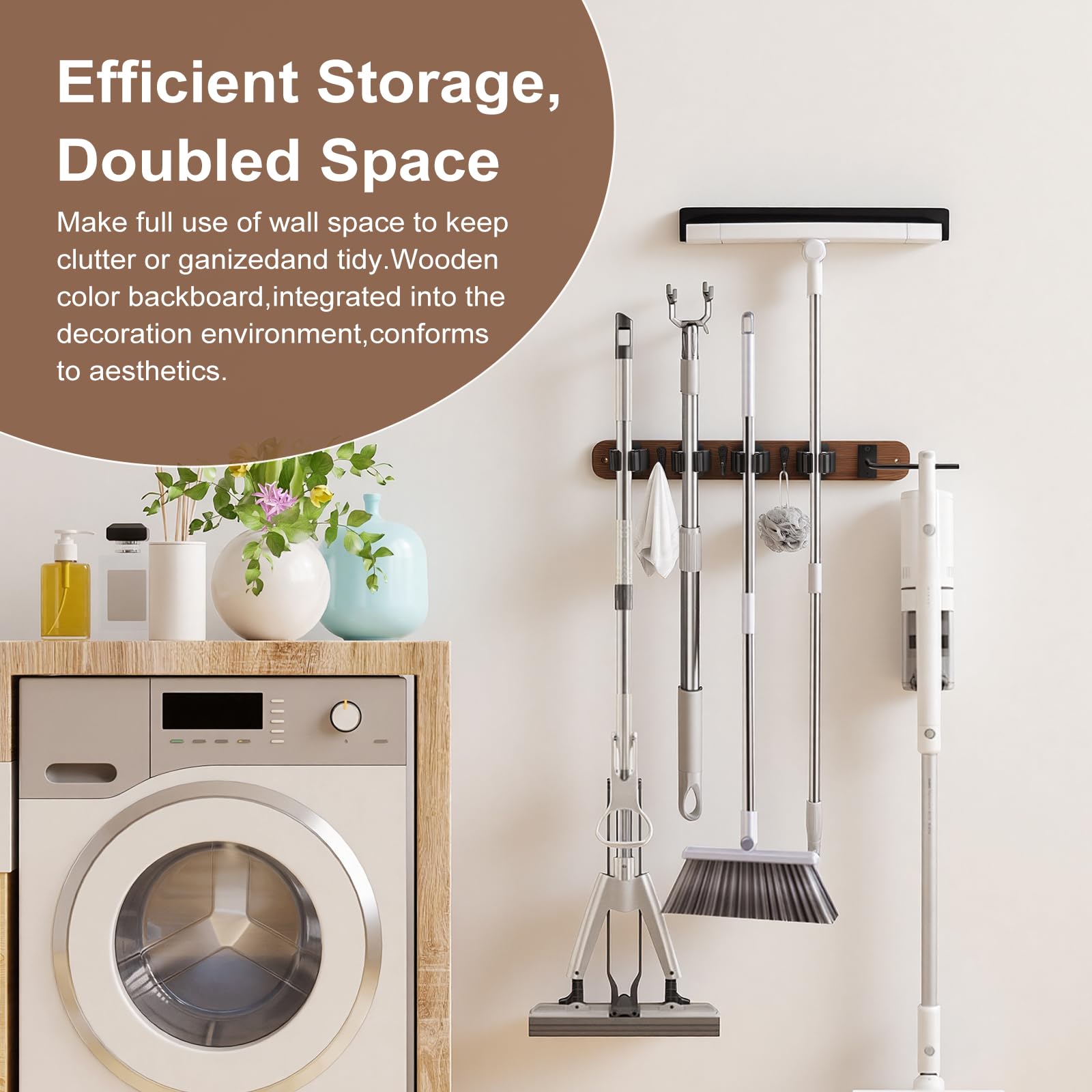 Broom Holder Wall Mount With Vacuum Cleaner Holder