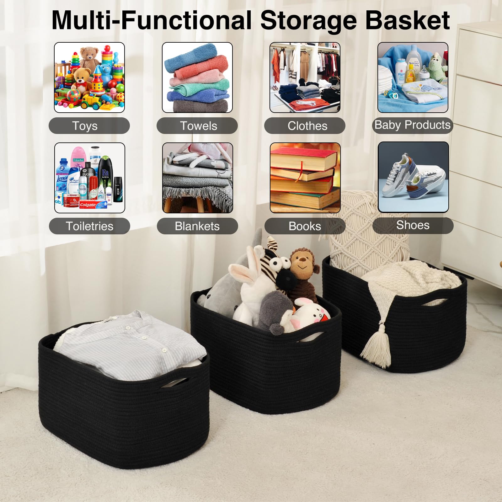 Large Storage Baskets for Organizing Shelves (3 Count)
