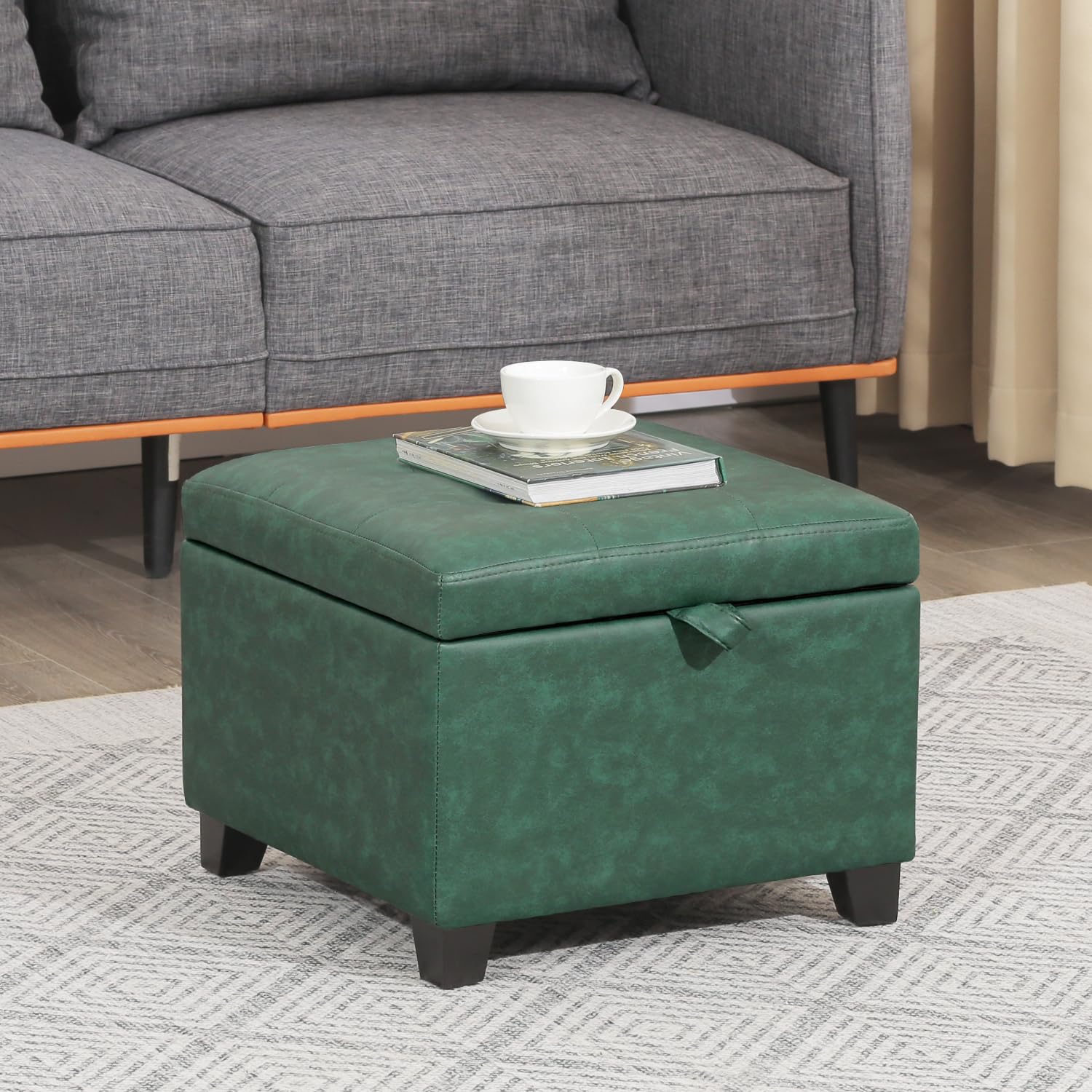 Faux Leather Storage Ottoman