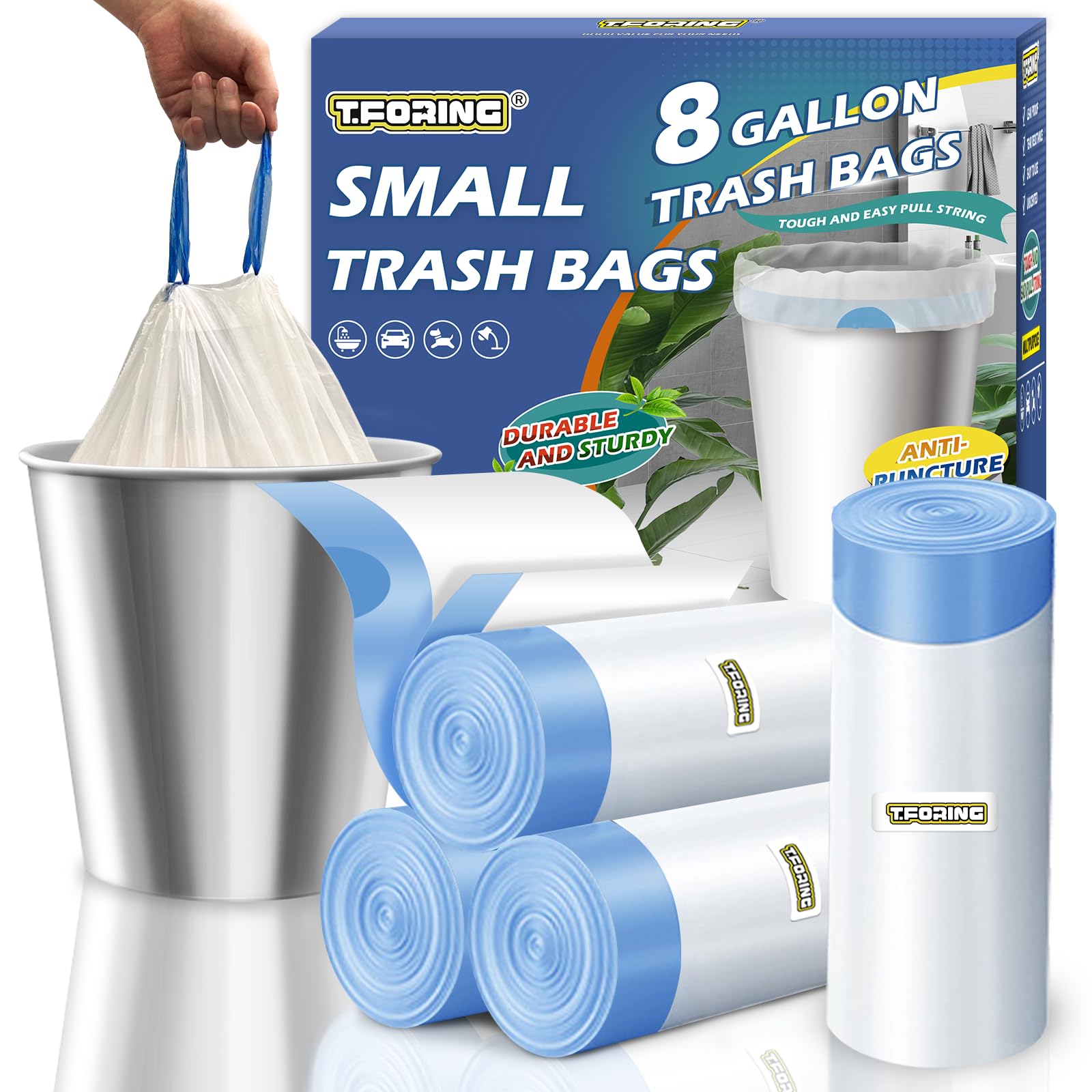 Medium 8 Gallon Trash Bags Drawstring (100 Count)