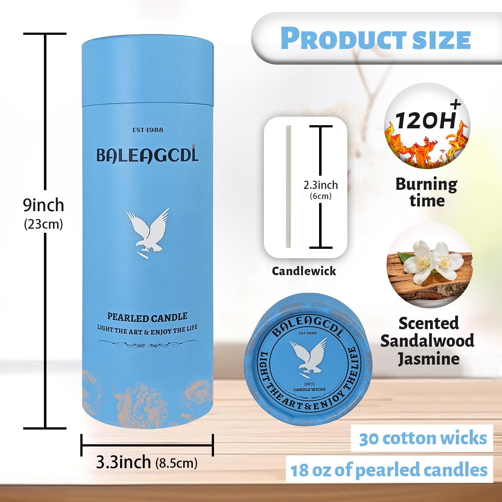 Sandalwood & Jasmine Scented White Pearled Candle 18oz Luxury Sand Candle Granulated Wax (18 Ounce)