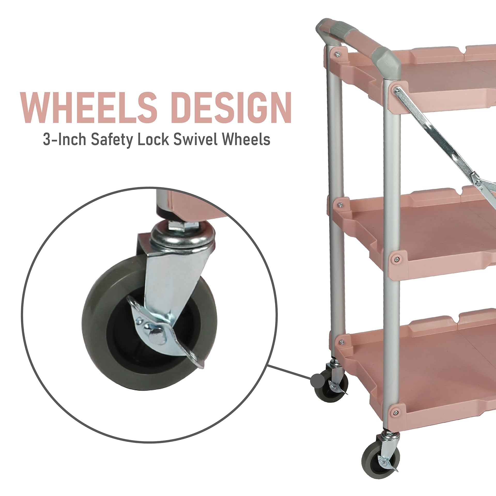 89-350 Pack-N-Roll Folding Collapsible Service Cart, 150LB Capacity, Rose