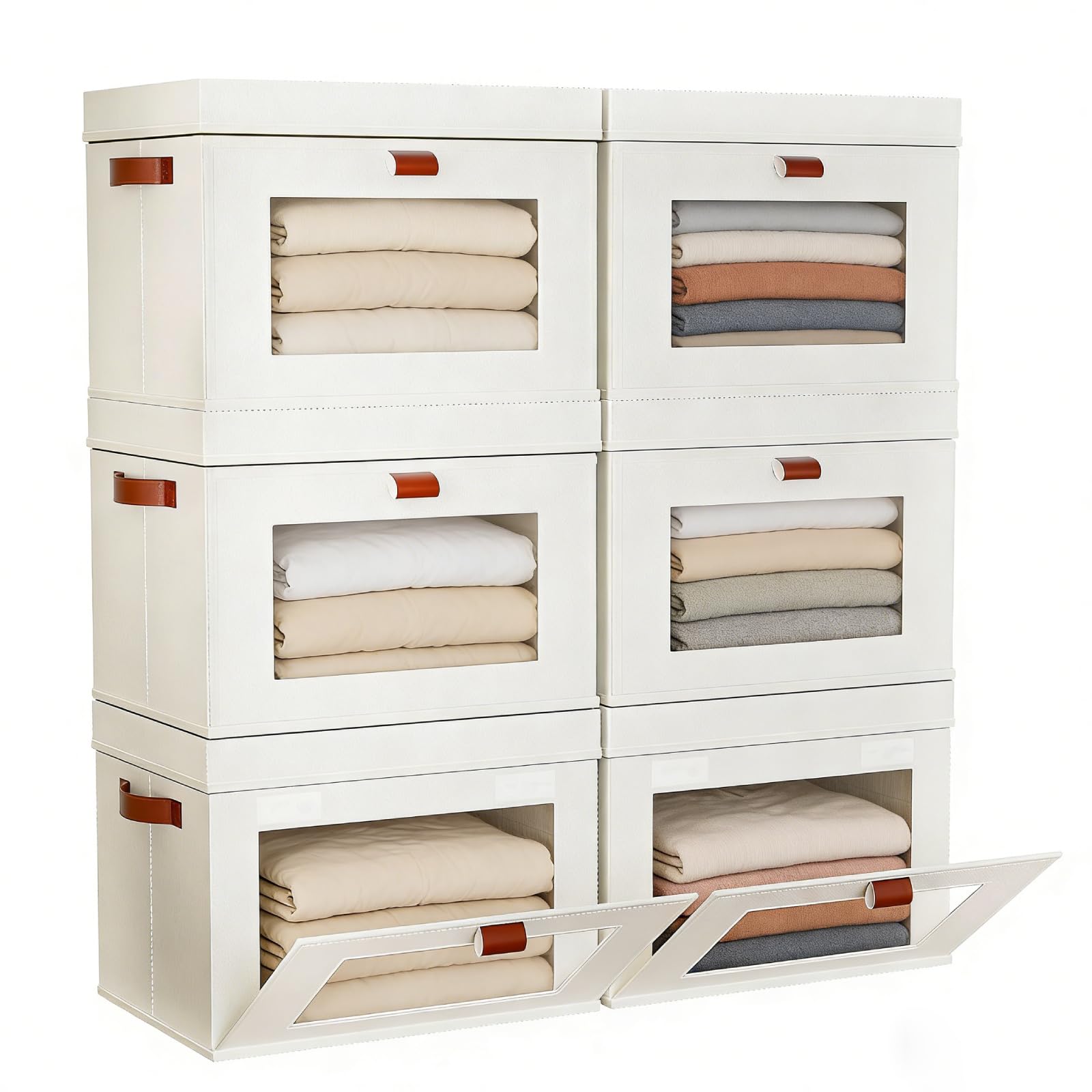6 Pack Collapsible Stackable Storage Bins with Lids