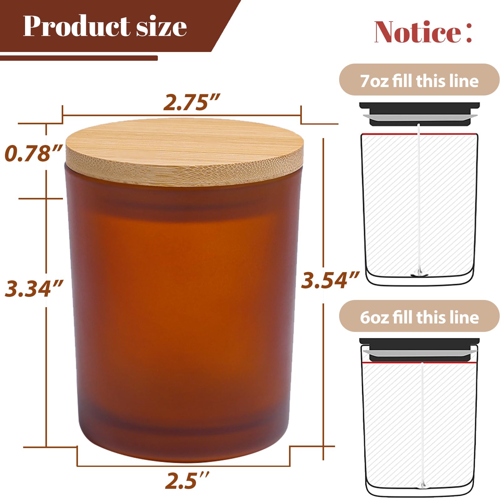15 Pack 7oz Fall Amber Candle Jars with Bamboo Lids (15 Count)