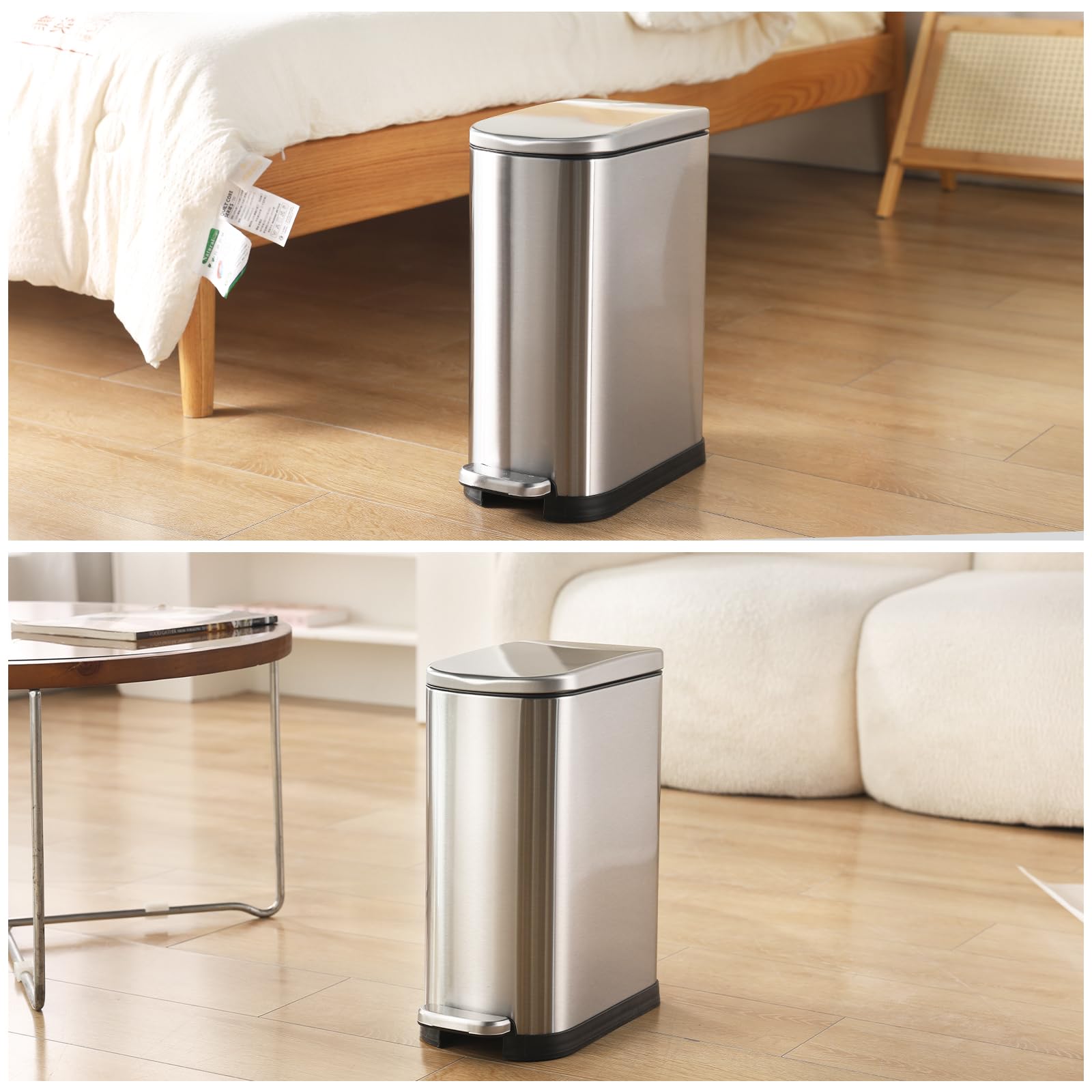 Bathroom Trash Can with Soft Close Lid 3.5 Gallon Silver