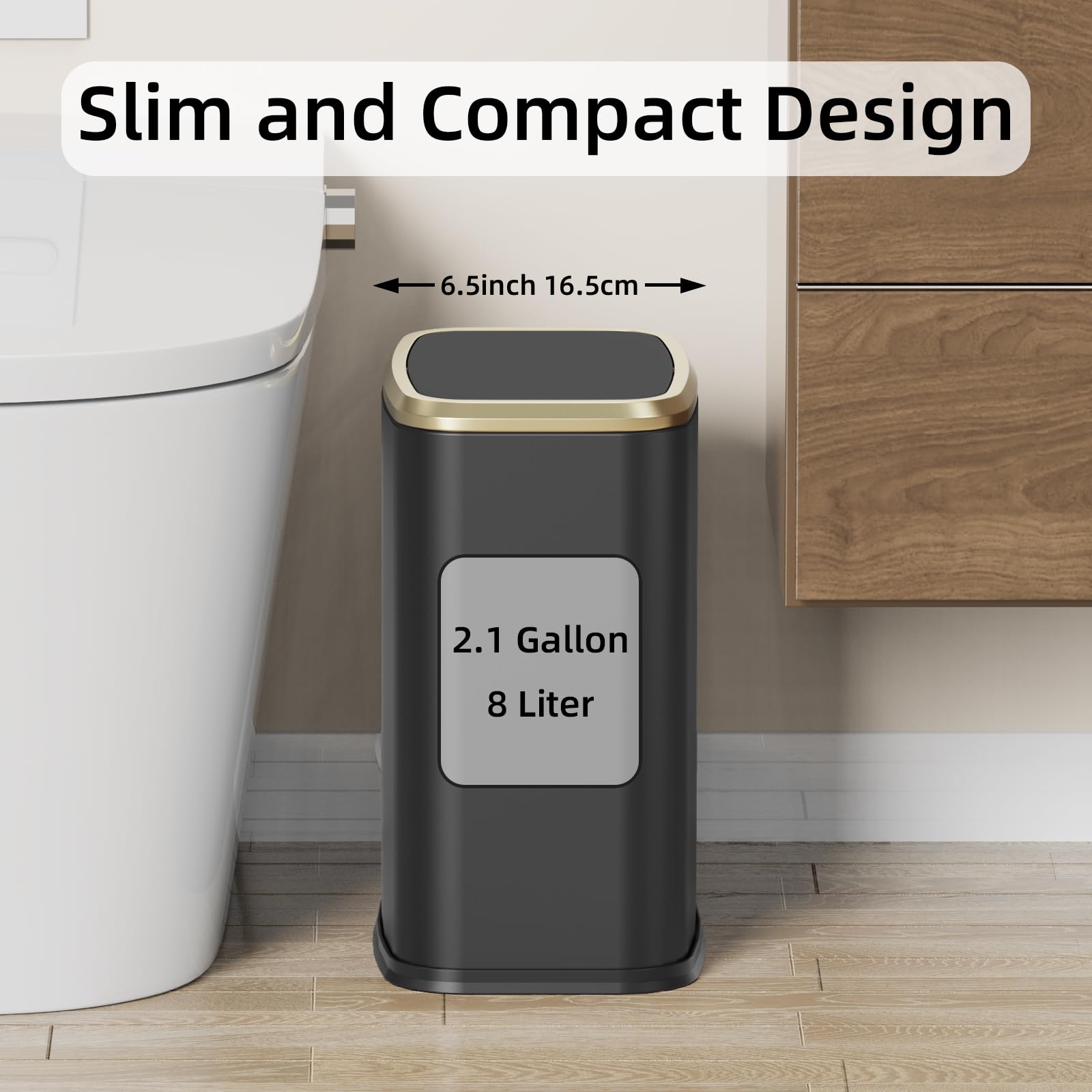 8L 2.1 Gallon Small Bathroom Trash Can with Lid (60 Count)