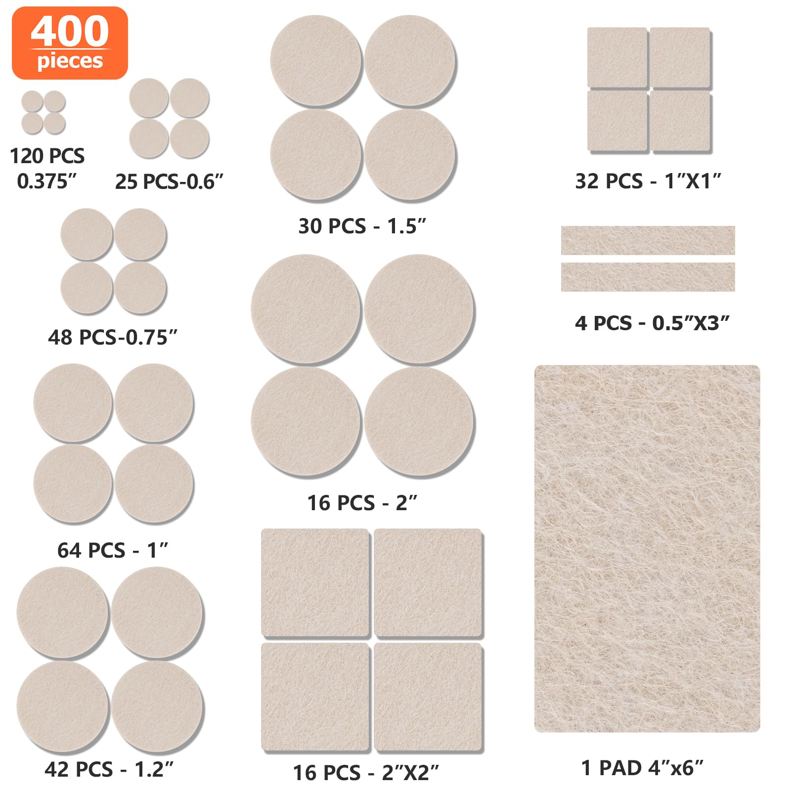 Felt Furniture Pads 400 Pieces (400 Count)