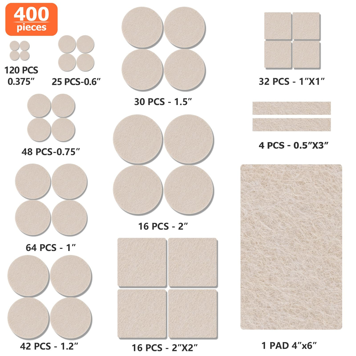 Felt Furniture Pads 400 Pieces (400 Count)