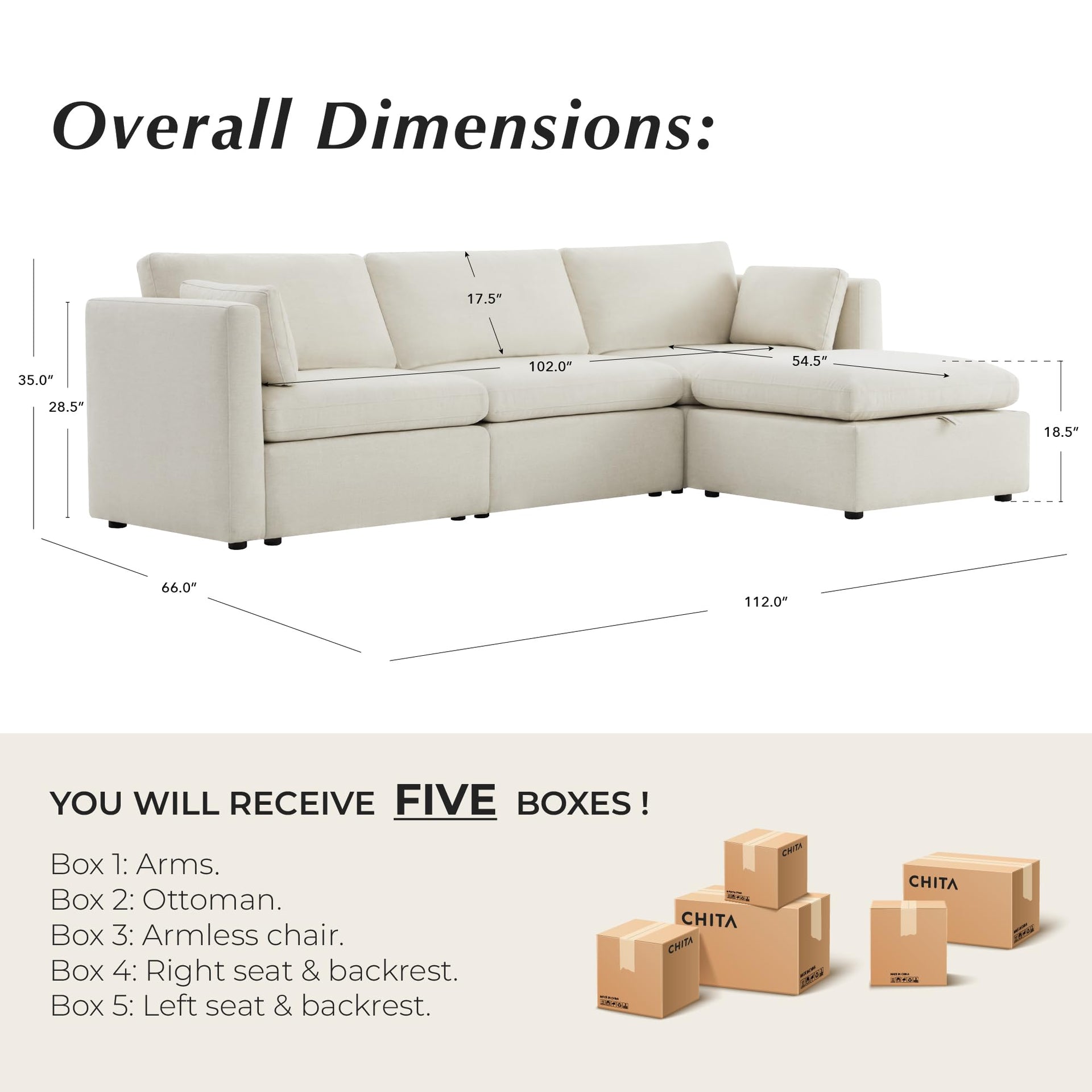 112" Modular Sectional Sofa (4 Count)