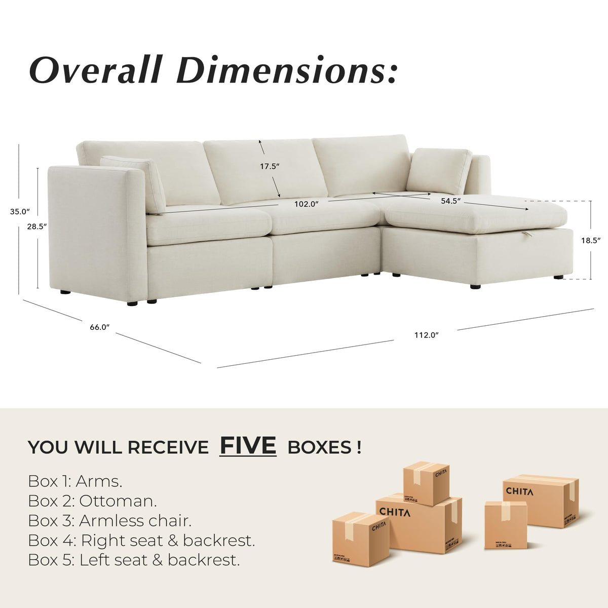 112" Modular Sectional Sofa (4 Count)