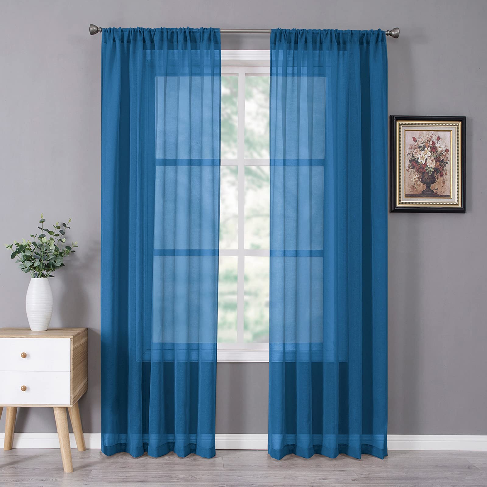 Sheer Curtains Bedroom Linen Textured Curtain Sheers Light Filtering Voile Rod Pocket Curtains for Living Room (2 Count)