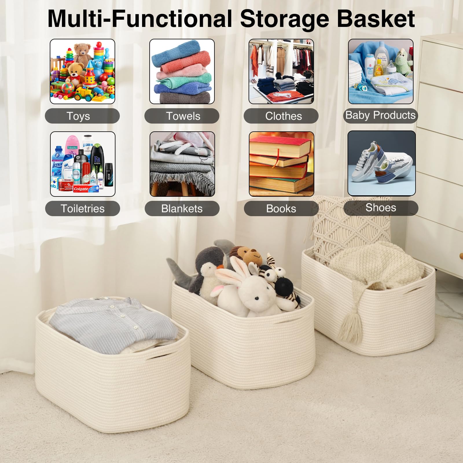 Large Storage Baskets for Organizing Shelves (3 Count)