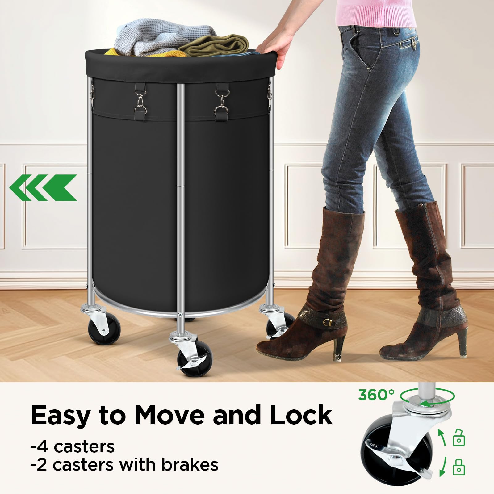 100L Round Rolling Laundry Hamper Basket with Wheels