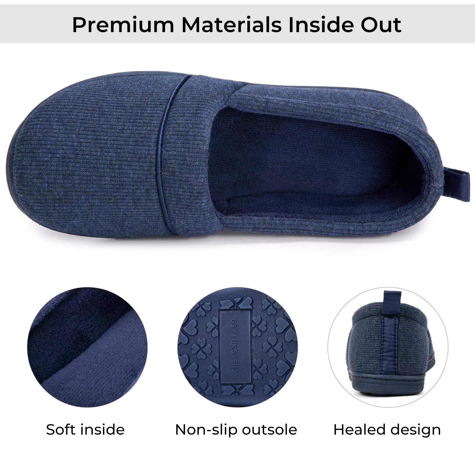 Women's Comfy Loafer Slippers House Shoes Navy Blue