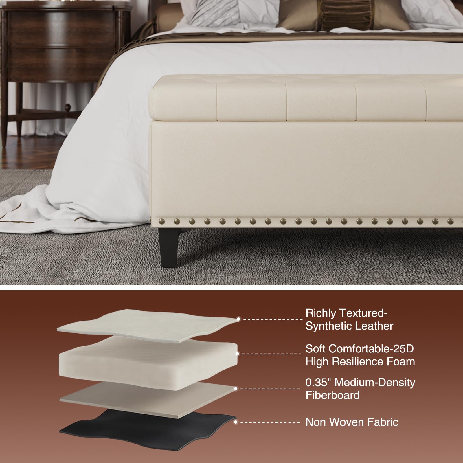 51 Inch Storage Ottoman Bench