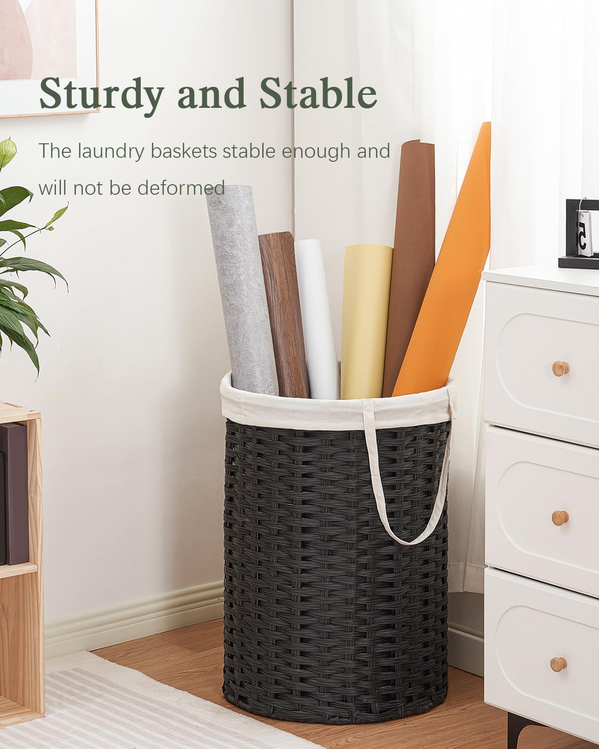 Laundry Basket Round PE Rattan Laundry Hamper