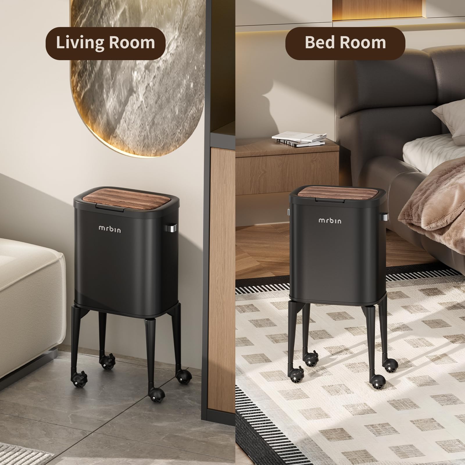 Metal Kitchen Trash Can with Wheel Legs