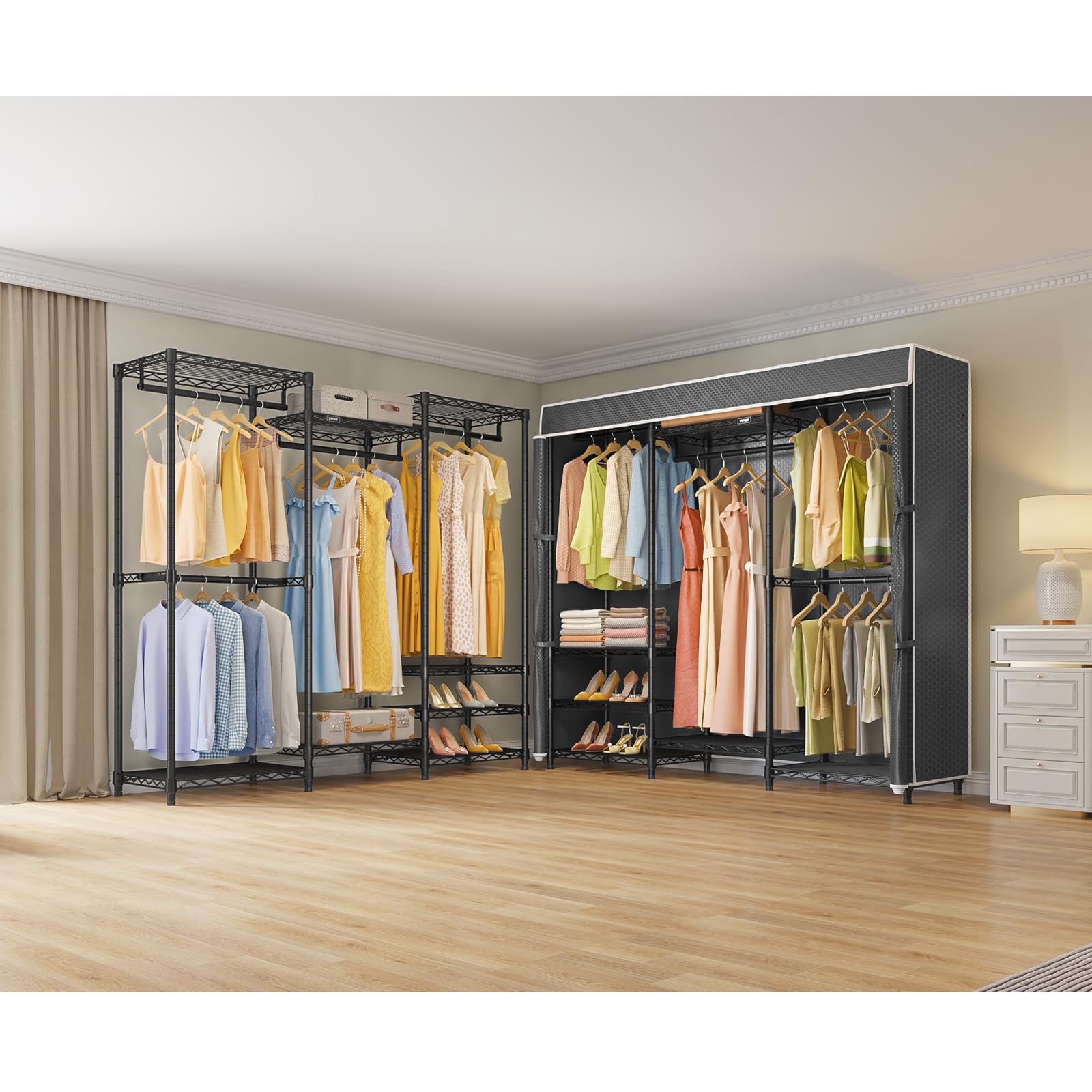 V5C Medium Covered Clothes Rack Heavy Duty Portable Closet Wardrobe