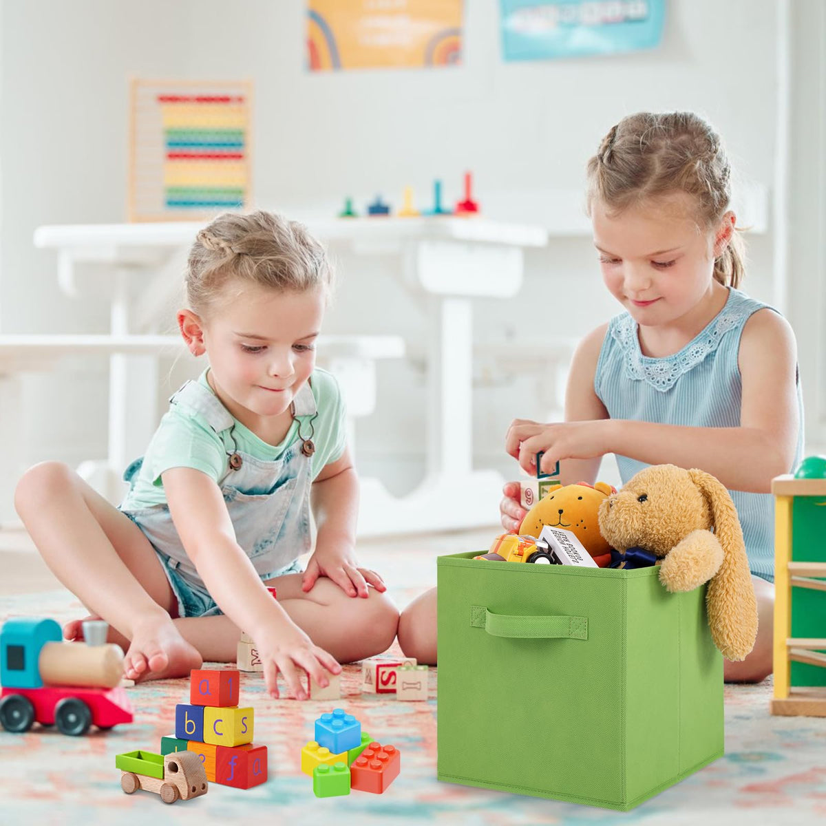 Fabric Storage Bins 6 Pack Fun Colored Durable Storage Cubes with Fabric Handles Foldable Cube Baskets for Home (6 Count)