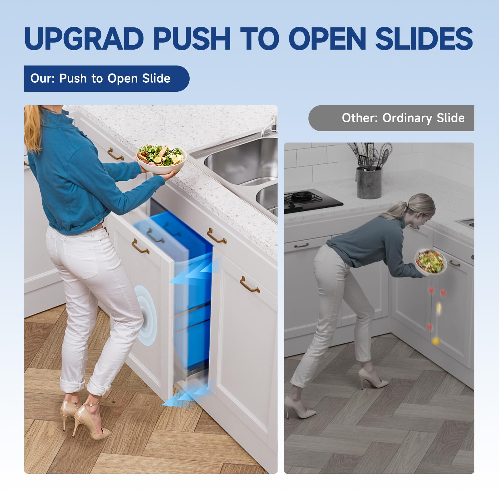 Pull Out Trash Can Under Cabinet with Push to Open Slide