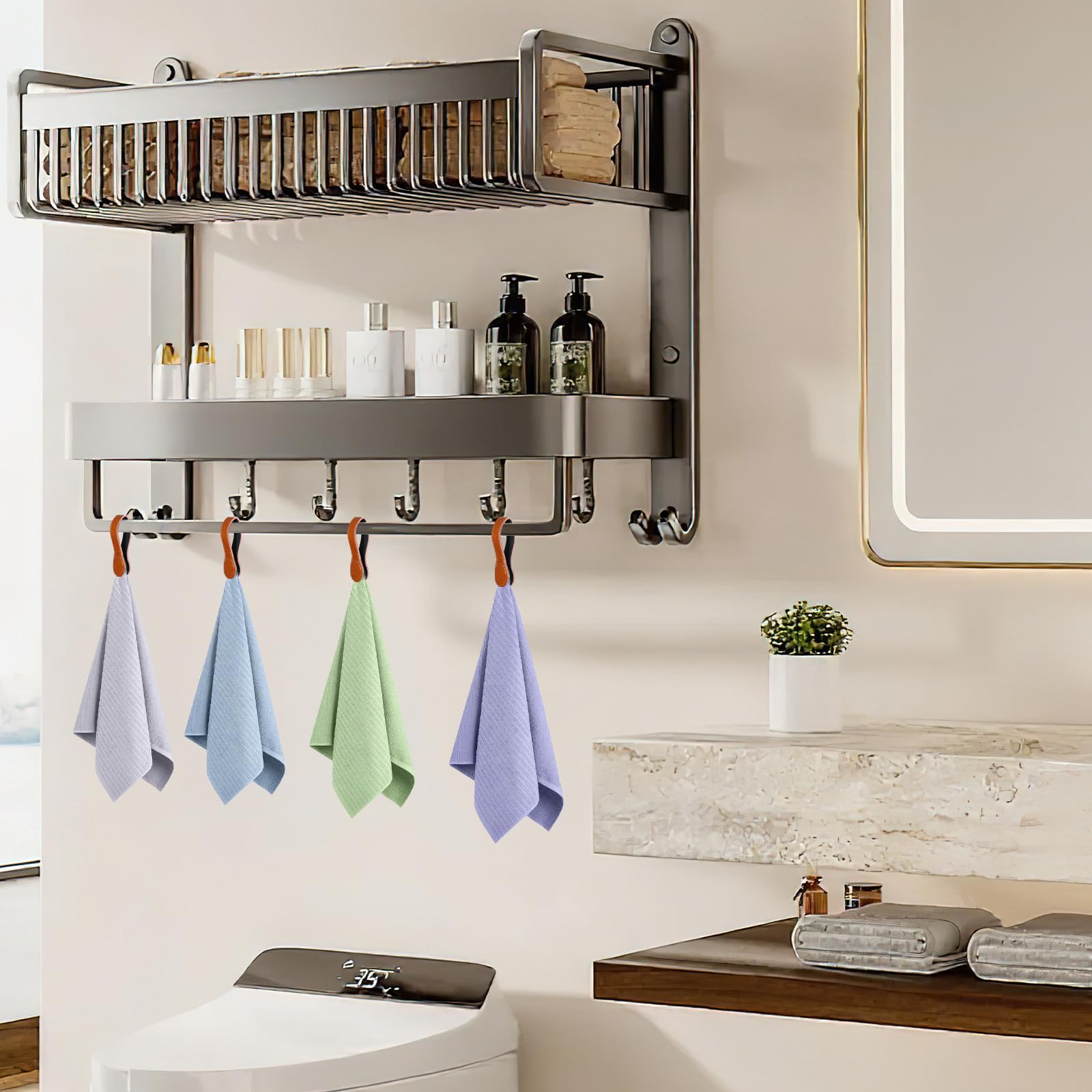 4 PCS Genuine Leather Towel Clips for Kitchen (4 Count)