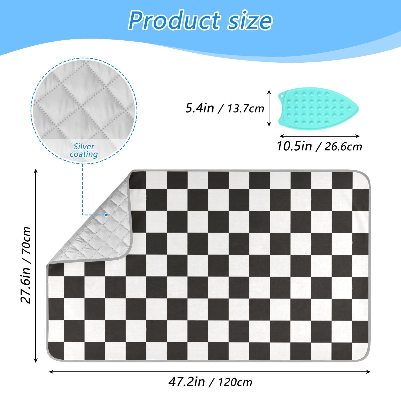 Checkered Black Ironing Mat Thickened Ironing Blanket Travel Portable Double
